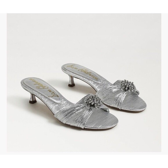 Sam Edelman Shoes - NIB Sam Edelman Women's Cindie Kitten Heel Mule In Soft Silver Satin Size 7 Sexy